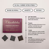 Chocolats anti-stress naturels puissants. Une formule unique sur le marché à base d'huile essentielle d'orange douce citrus sinensis qui fait partie des meilleures huiles essentielles destressantes du marché et avec des vitamines naturelles du groupe B pour apaiser le système nerveux. Un chocolat artisanal bio. Il est sans sucre ce qui en fait le chocolat pour diabétique idéal et le meilleur chocolat pour maigrir.