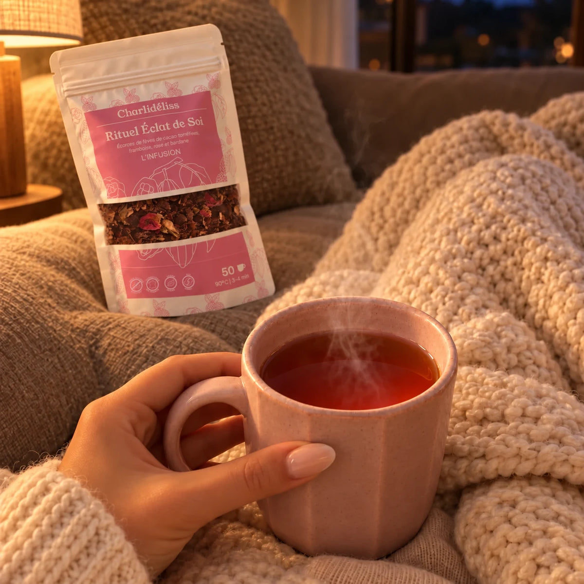 Pause beauté cocooning avec une tasse de Rituel Éclat de Soi