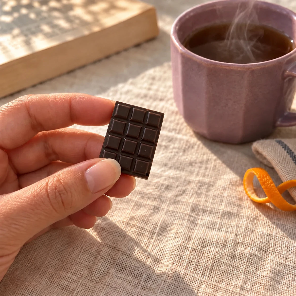 Pause détente quotidienne avec un carré de chocolat anti-stress